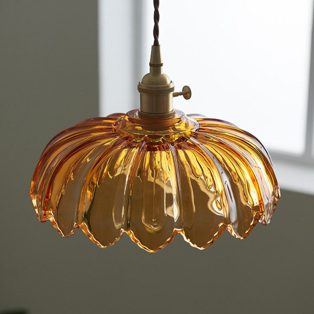 Lámpara de techo con pantalla de cristal floral, color verde, cable ajustable de 10 pulgadas, casquillo E27 para comedor, cocina, pasillo, detalle en cobre vintage, iluminación para el hogar | Thomler