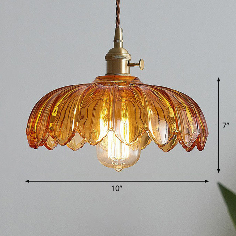 Lámpara de techo con pantalla de cristal floral, color verde, cable ajustable de 10 pulgadas, casquillo E27 para comedor, cocina, pasillo, detalle en cobre vintage, iluminación para el hogar | Thomler