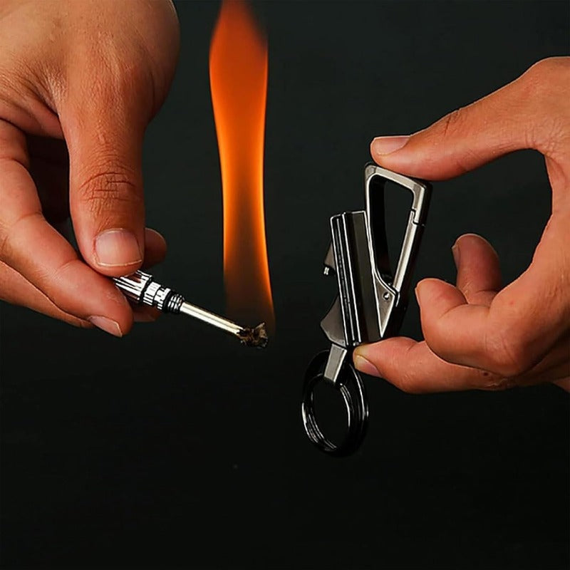 Refillable Fire Starter Keychain Bottle Opener Zinc Alloy 3.5 Inches Waterproof Windproof EDC Lighter Black Silver Gold for Camping Hiking S | Thomler