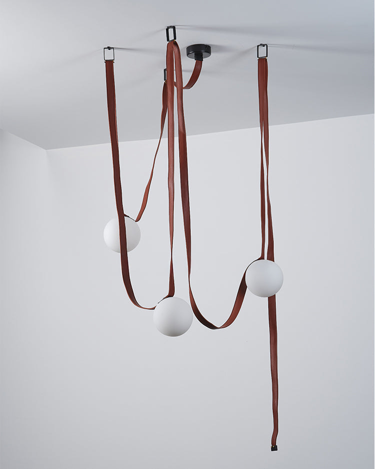 Leather Hanging Lamp with Glass Shade 6-Inch Brown Fixture for Kitchen Island Dining Table Multi-Light Ceiling Suspension for Modern Contemp | Thomler