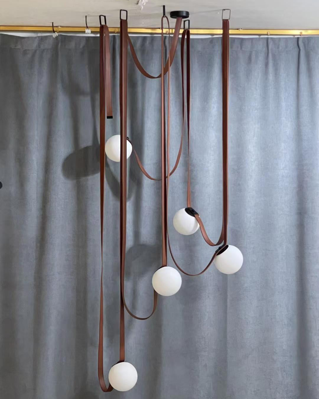 Leather Hanging Lamp with Glass Shade 6-Inch Brown Fixture for Kitchen Island Dining Table Multi-Light Ceiling Suspension for Modern Contemp | Thomler