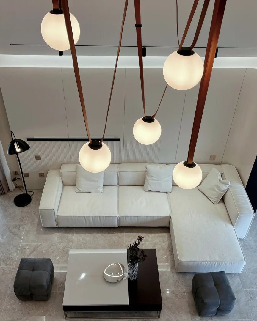 Leather Hanging Lamp with Glass Shade 6-Inch Brown Fixture for Kitchen Island Dining Table Multi-Light Ceiling Suspension for Modern Contemp | Thomler