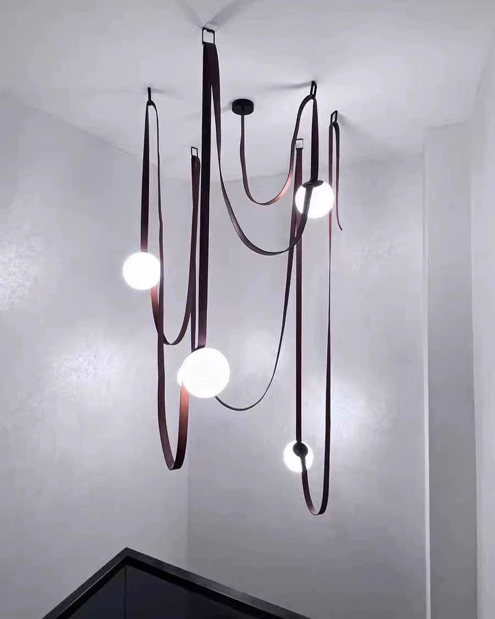 Leather Hanging Lamp with Glass Shade 6-Inch Brown Fixture for Kitchen Island Dining Table Multi-Light Ceiling Suspension for Modern Contemp | Thomler
