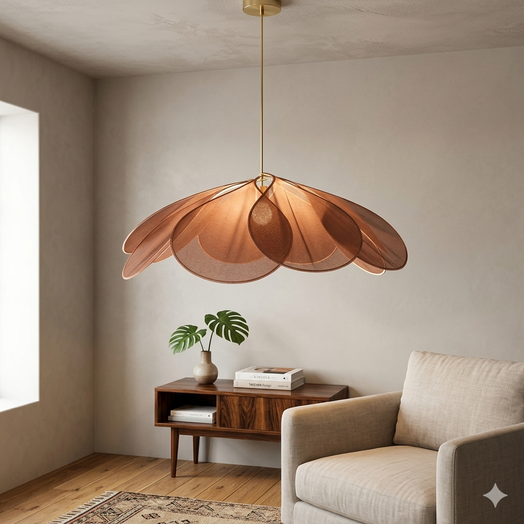 Hanging Ceiling Fixture Floral Textile Shade 31.5 Inch Diameter Cream Adjustable Cable E27 Socket Modern Vintage Dining Room Bedroom Lightin | Thomler
