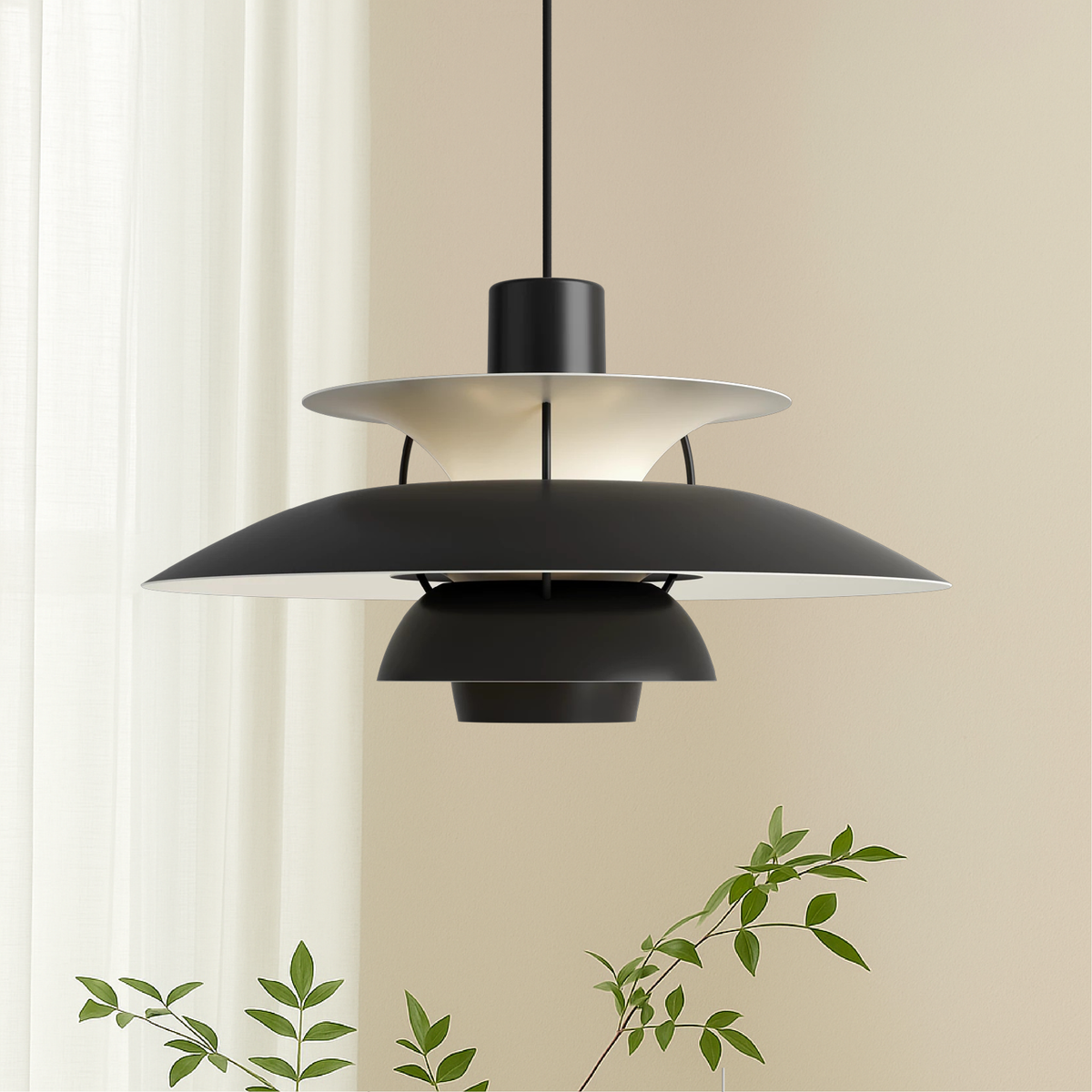 Layered Aluminum Hanging Lamp 12 in Diameter Contemporary Overhead Fixture for Kitchens and Dining Spaces E27 Socket Black Finish Modern Hom | Thomler
