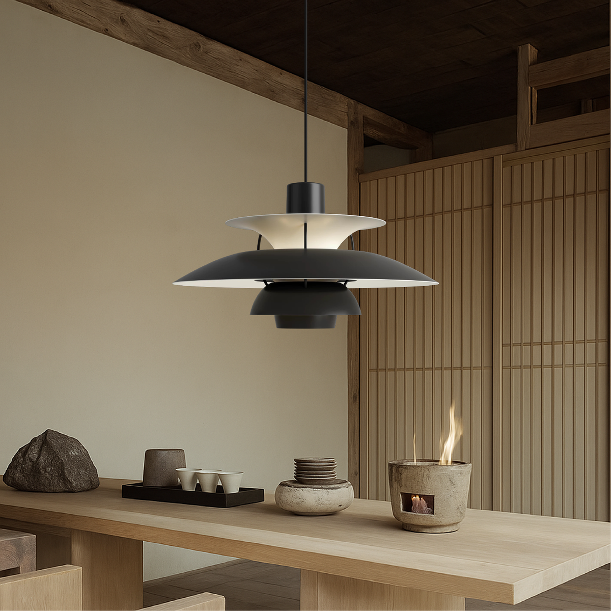 Layered Aluminum Hanging Lamp 12 in Diameter Contemporary Overhead Fixture for Kitchens and Dining Spaces E27 Socket Black Finish Modern Hom | Thomler