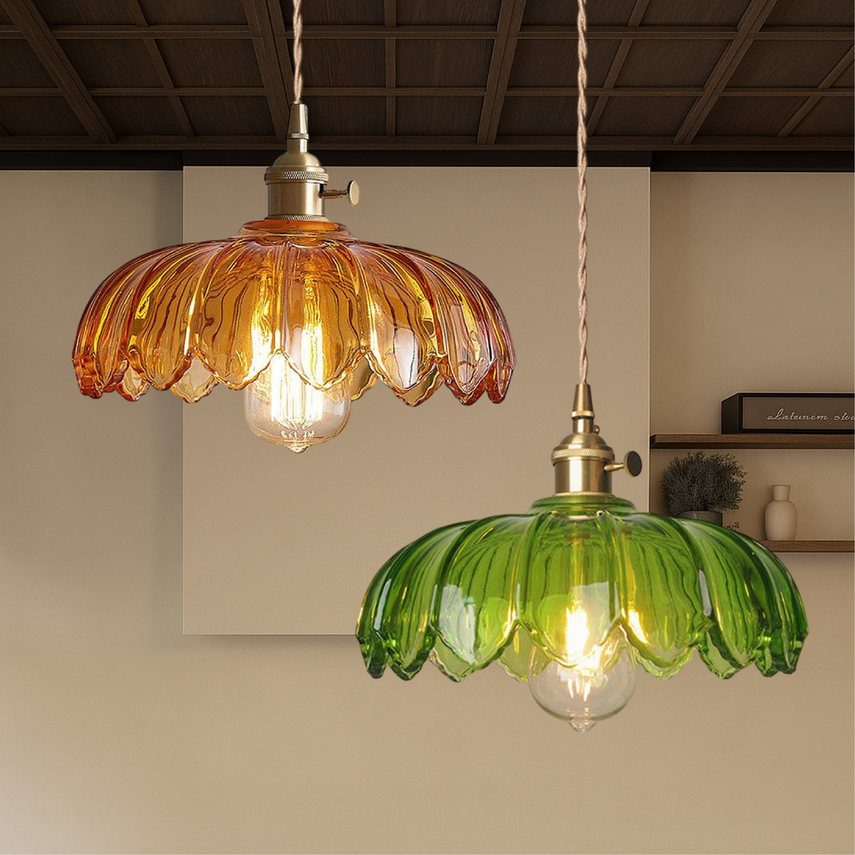 Botanische Glas-Tropfenleuchte, 8 Zoll Pendelleuchte, warmes Ambiente, Messingbeschläge für Küchentheke, Kochinsel, Frühstückstheke, Eingangsbereich, Foyer, Flur | Thomler