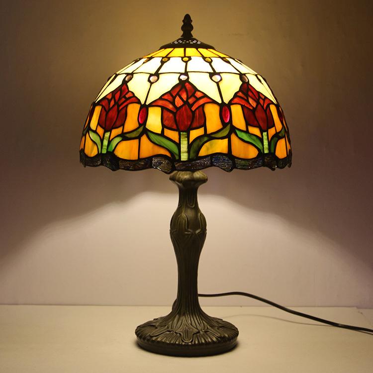 Stained Glass Table Lamp 18 Inch Height Multicolor Shade Bedside Reading Light E26 Socket Vintage Accent Lighting Decorative Bedroom Night L | Thomler