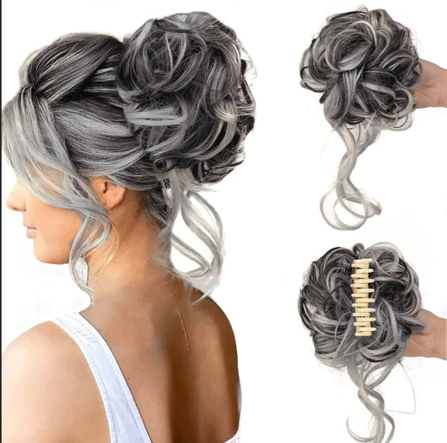 Clip-In Messy Bun Hair Extension with Curly Texture for Women, Synthetic Updo Hairpiece for Everyday & Special Events