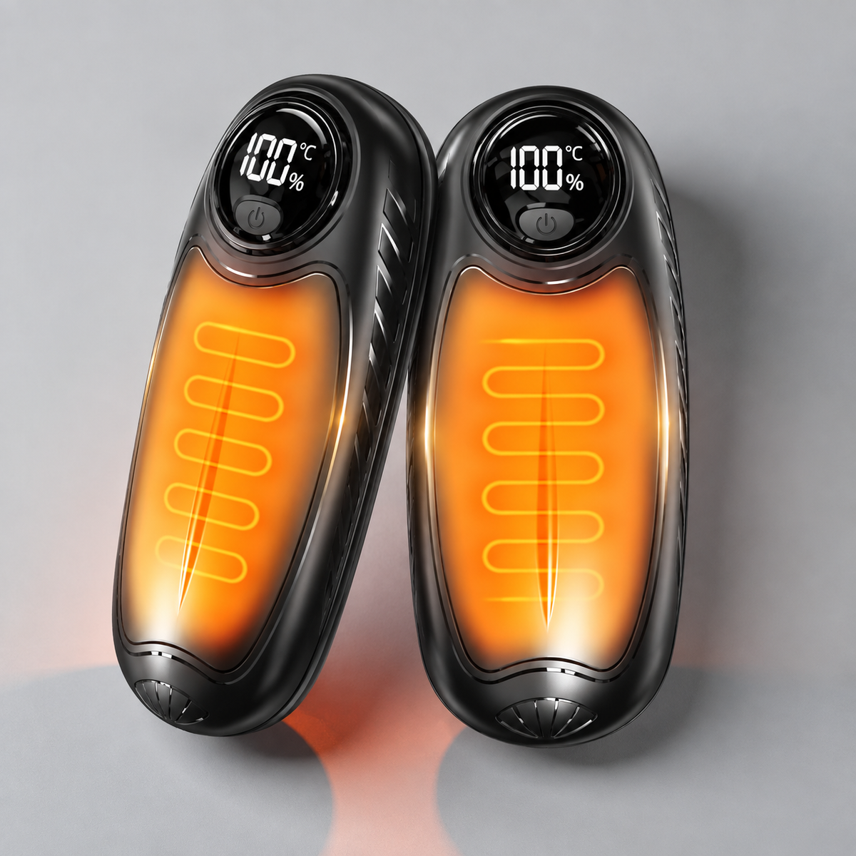 USB Hand Warmers 5-Heat LED Display Pocket Heaters Rechargeable Set 2-Pack for Skiing Winter Commute