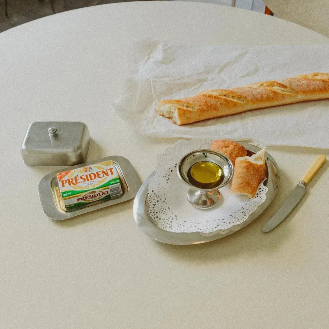 Recipiente de acero inoxidable con tapa para productos lácteos frescos, 7.5 pulgadas, contenedor de almacenamiento de mesa de cocina, diseño vintage | Thomler