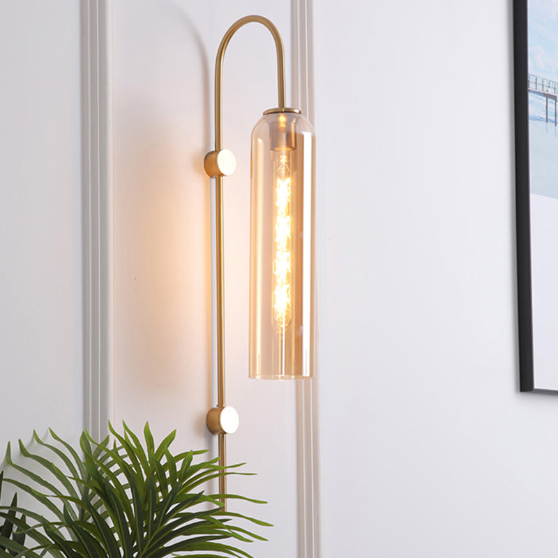 Gebogen wandlamp met geribbelde glazen kap – Metalen armatuur voor één lamp voor slaapkamer, hal, eetkamer – Retro moderne binnenverlichting