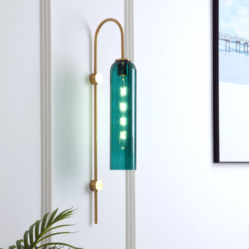 Gebogen wandlamp met geribbelde glazen kap – Metalen armatuur voor één lamp voor slaapkamer, hal, eetkamer – Retro moderne binnenverlichting