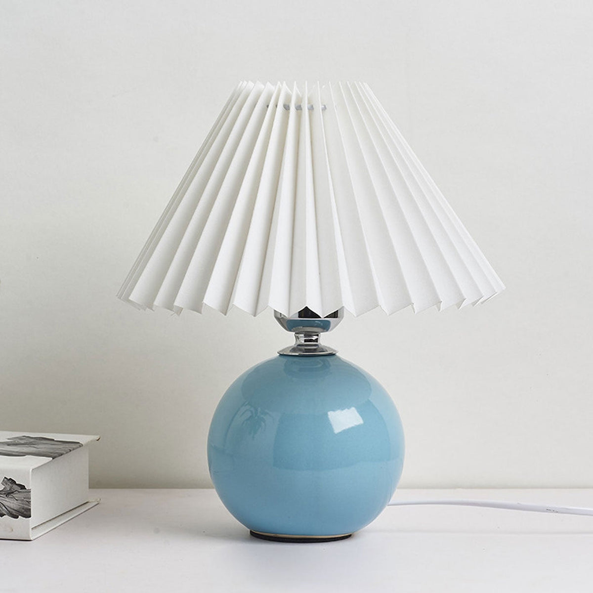 Ceramic Accent Lamp with Fabric Shade 11x9.5 in E26 Socket for Nightstand Desk Study Room Reading Light Modern Home Decor | Thomler