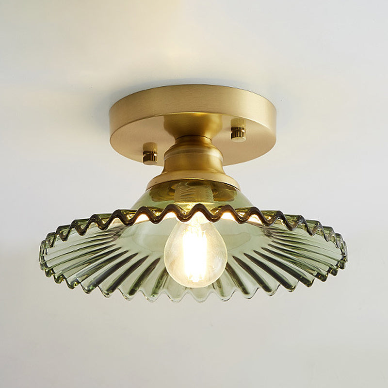 Ribbed Glass Ceiling Light Fixture 8.5-Inch Single-Bulb Semi-Flush Mount for Kitchen Dining Room Bedroom Hallway Entryway