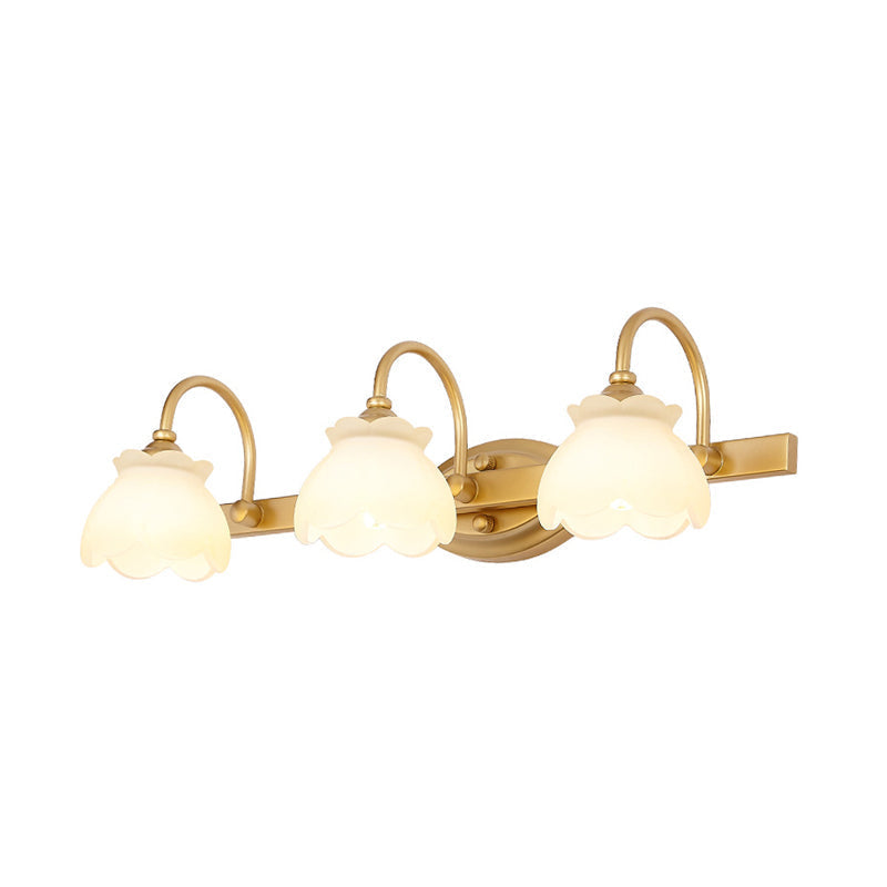 Koloniale wandlamp voor boven de spiegel met bloemvormige kappen – Metalen frame in antieke afwerking voor badkamerspiegel – G4 LED-compatibel – 2, 3 of 4 lichts