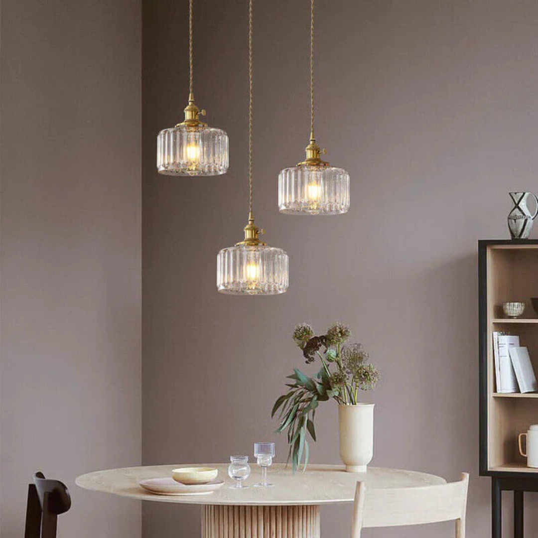 Verstellbare Hängeleuchte mit strukturiertem Glasschirm E27-Fassung für Kücheninsel Esszimmer Theke Frühstücksbar Skandinavisch Modern | Thomler