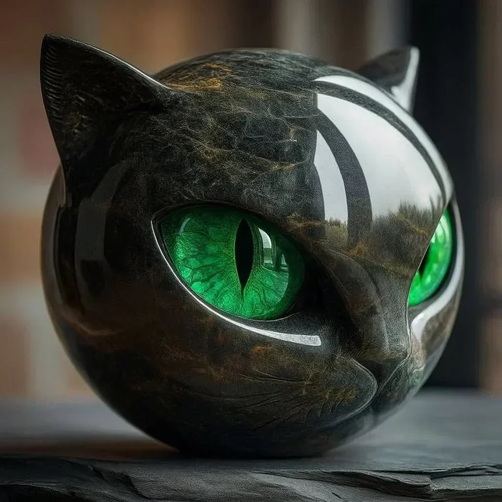 Glänzende Harz-Katzenfigur mit faszinierendem Blick – Dekorative Katzenstatue für Schreibtisch, Regal & Wohnzimmer – Moderne Tierskulptur A