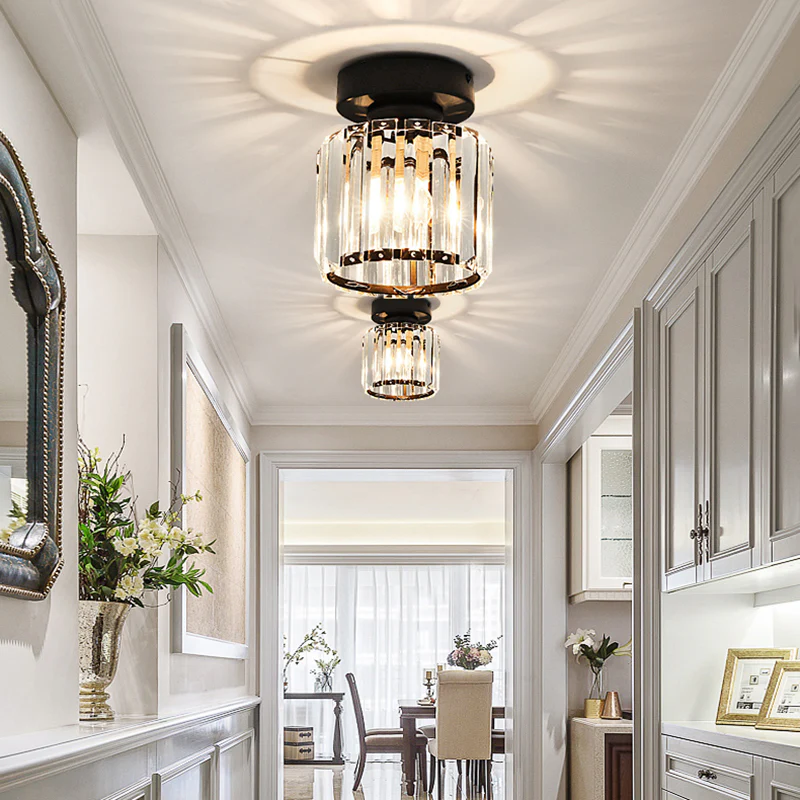 Kristall-Deckenleuchte, E27-Fassung, Schwarz-Gold für Schlafzimmer, Wohnzimmer, Flur, Inneneinrichtung, kompakter reflektierender Schirm, elegant A | Thomler