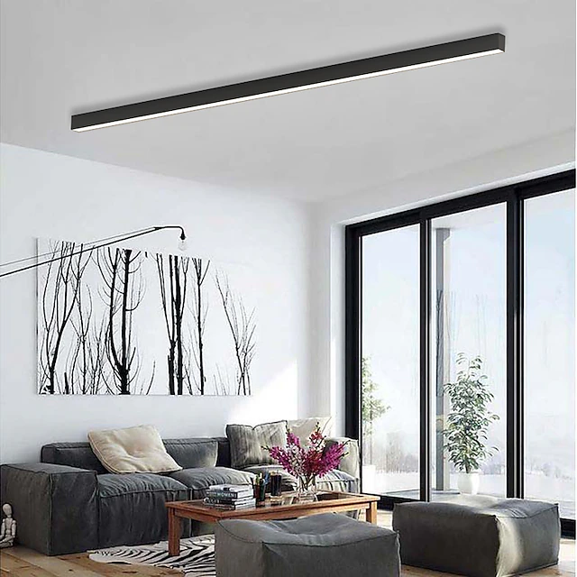 Linear LED Flush Mount Ceiling Light 47-inch Black Fixture for Bedroom Living Room Hallway Contemporary Minimalist Home Lighting | Thomler