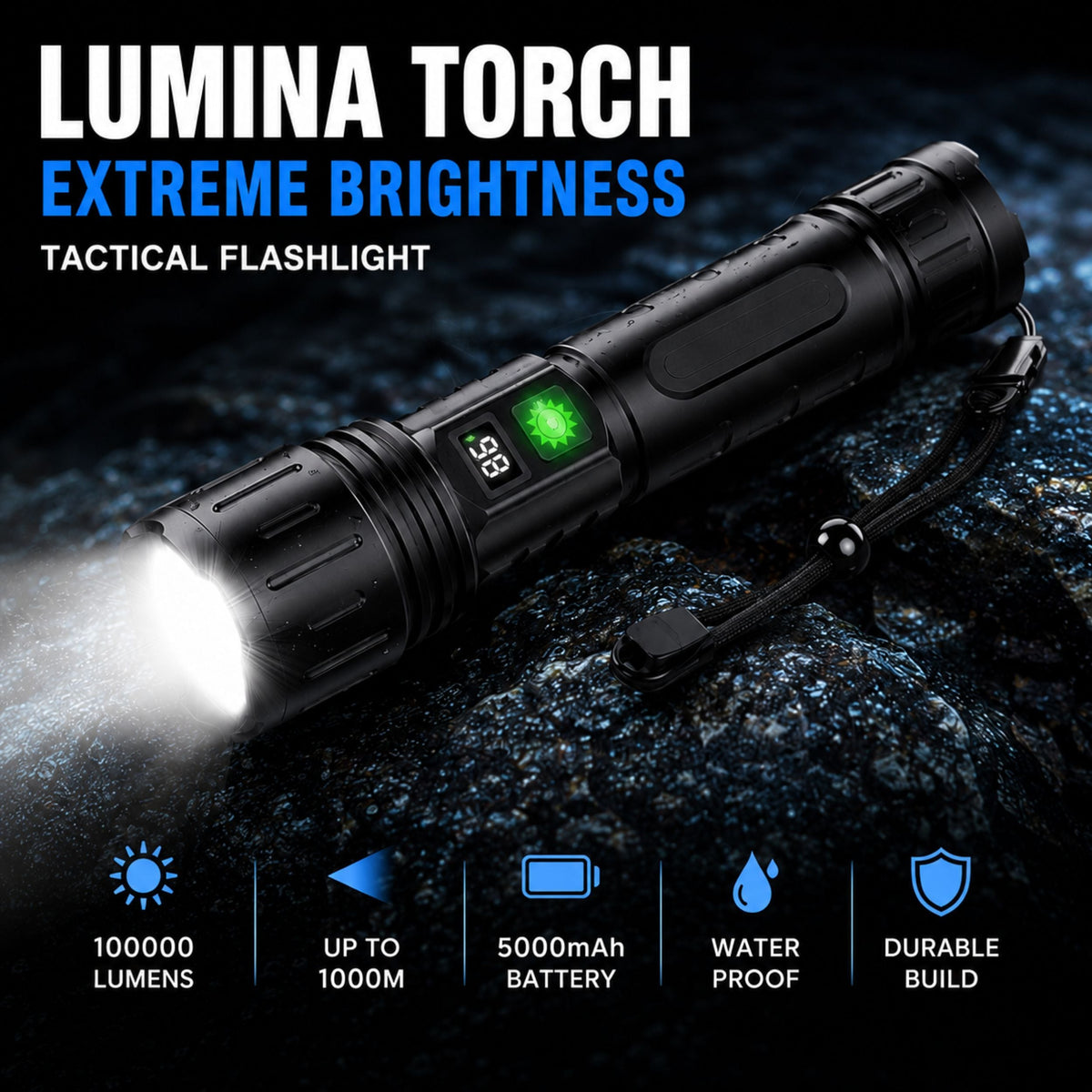 Robuuste led-zaklamp met powerbankfunctie, zoombaar met 5 standen, oplaadbare 5000mAh-batterij, waterdichte aluminium behuizing voor kamperen