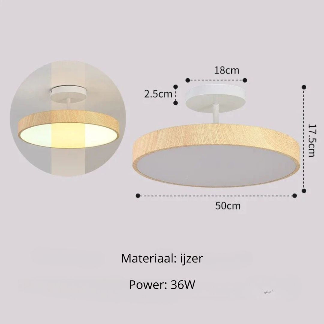 Semi-Flush Mount LED Fixture with Wood Grain Accent for Bedroom, Living Room & Dining Room Ambient Lighting | Thomler