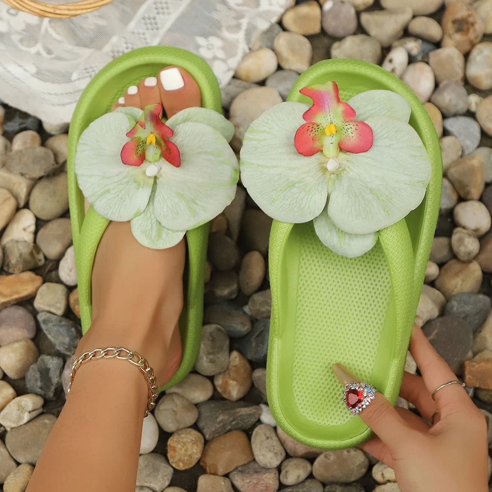 Dames slippers met tropische orchideeënprint