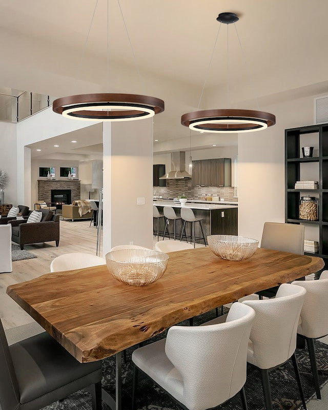 Runder Kronleuchter aus Holz mit LED-Beleuchtung, 60-120 cm höhenverstellbar, Deckenleuchte im Landhausstil für Esszimmer und Kücheninsel | Thomler