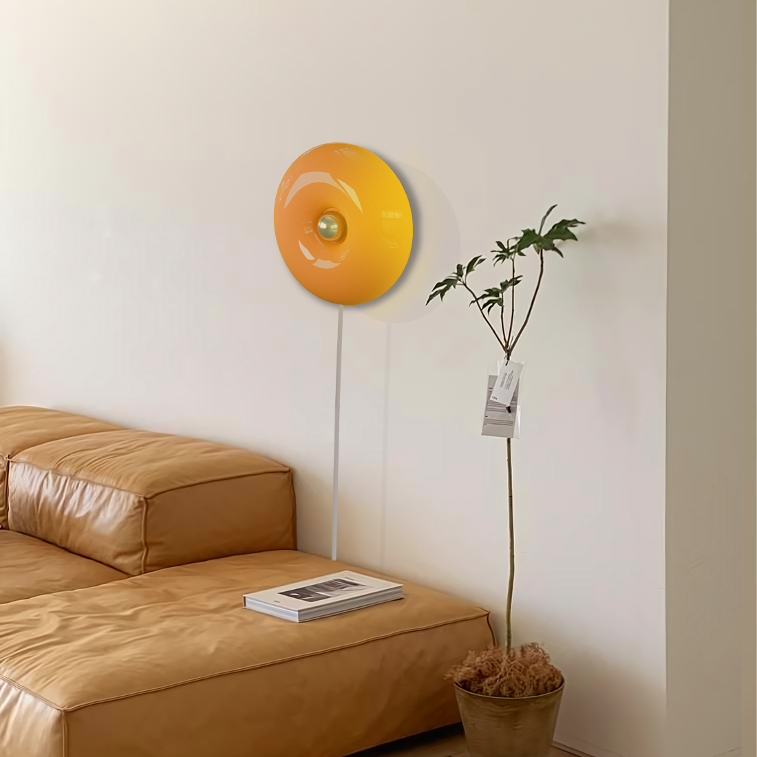 Touch-Activated LED Glass Sconce 10 in Round Orange Ambient Light for Bedroom Living Room Study Modern Energy-Efficient Decorative Fixture | Thomler