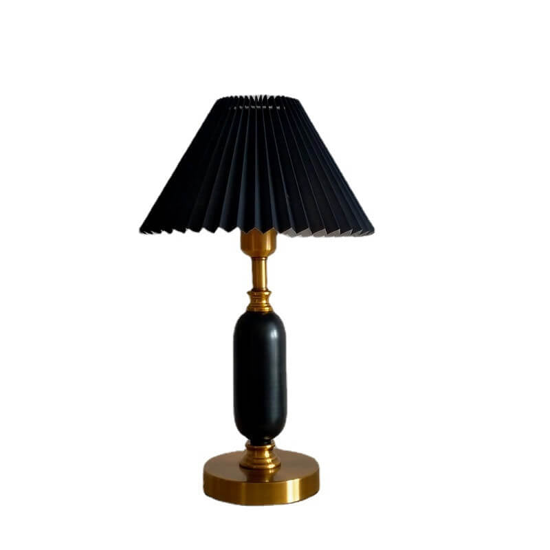 Metal Desk Lamp with Pleated Shade 18 in Tall E12 Socket Plug-In for Bedroom Nightstand Office Study Living Room Reading Light Contemporary | Thomler