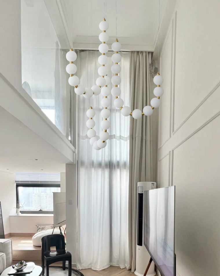 Lámpara colgante de globos de cristal en cascada, dorada y blanca, iluminación cenital contemporánea para barra de desayuno, comedor o salón, 39 pulgadas | Thomler