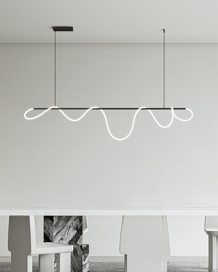 Lineare LED-Insel-Pendelleuchte mit Silikon-Wellen-Design, 43 Zoll, Messing, höhenverstellbar, dimmbar, moderne Küchen-Hängeleuchte für den Esstisch | Thomler