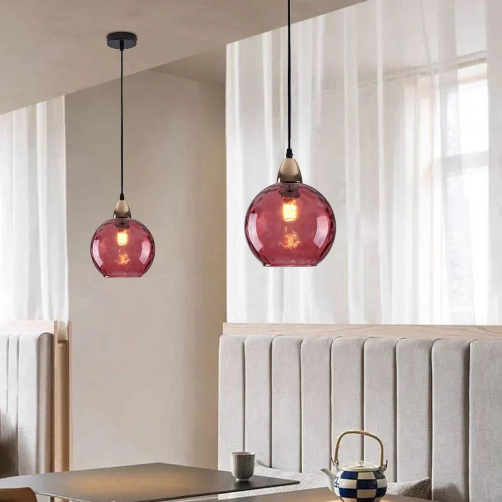 Getextureerde glazen hanglamp 7,9 inch, verlichting voor kookeiland in de eetkamer, in hoogte verstelbare moderne bolvormige pendellamp, minimalistische plafondlamp voor K | Thomler