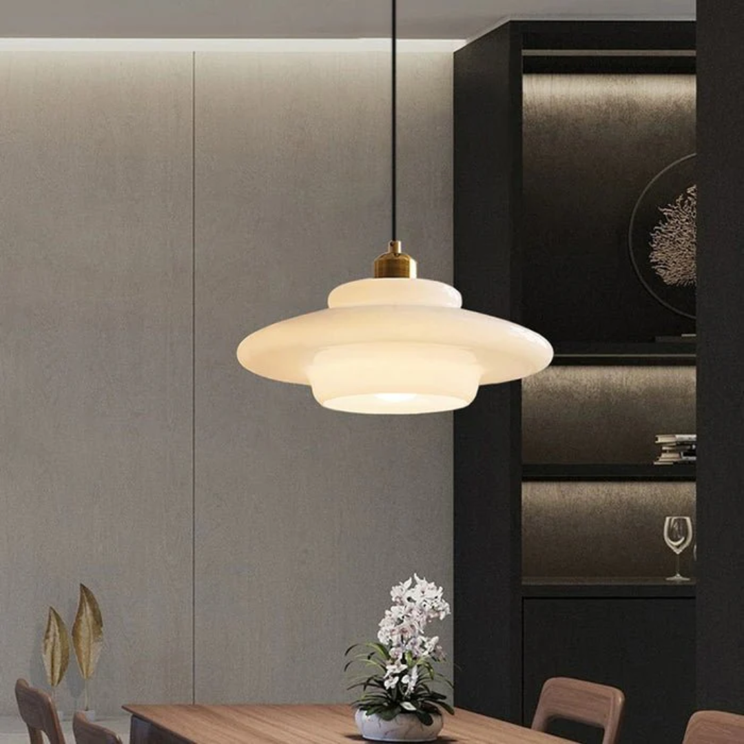 Adjustable Drop Ceiling Light with Cream Glass Shade and Gold Finish for Dining Room Kitchen Island Counter 47 in Cord E27 Socket Modern Far | Thomler