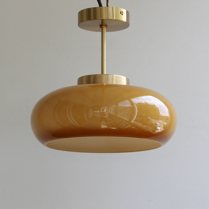Semi-Flush Mount Golden Amber Glass Fixture 11 inch Antique Brass Finish for Bedrooms Living Rooms Hallways Vintage Style Overhead Light E26 | Thomler