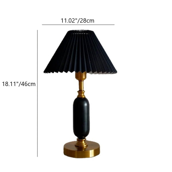 Metal Desk Lamp with Pleated Shade 18 in Tall E12 Socket Plug-In for Bedroom Nightstand Office Study Living Room Reading Light Contemporary | Thomler