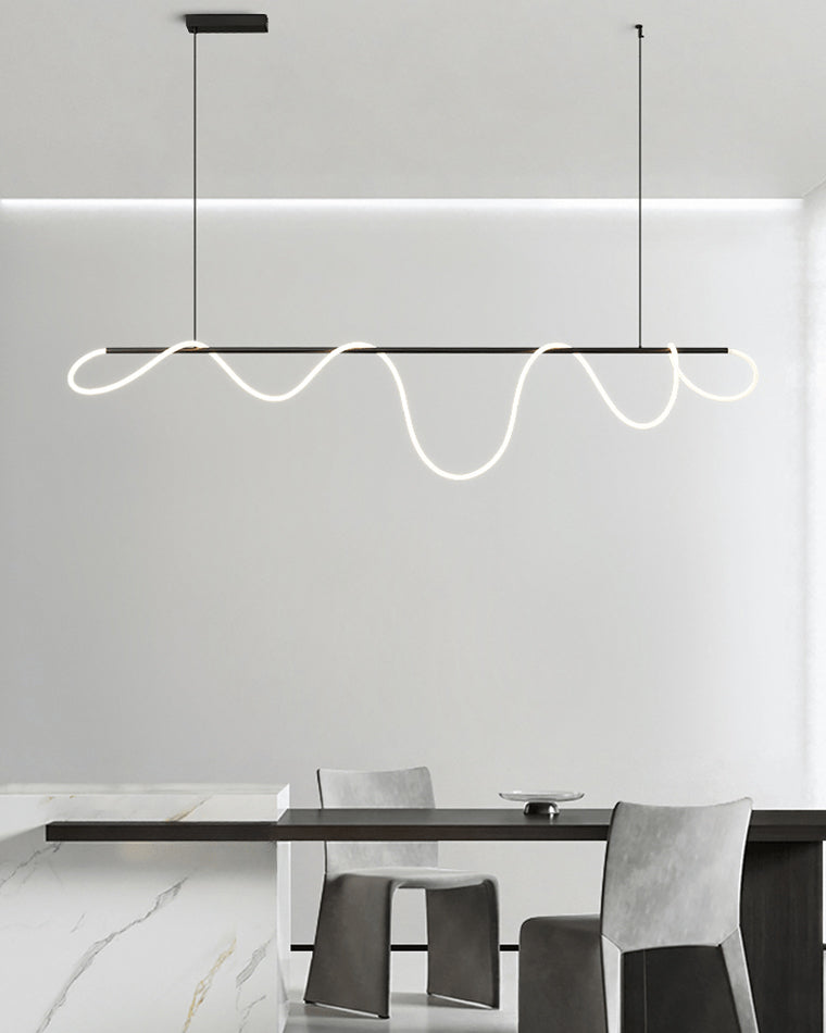 Lineare LED-Insel-Pendelleuchte mit Silikon-Wellen-Design, 43 Zoll, Messing, höhenverstellbar, dimmbar, moderne Küchen-Hängeleuchte für den Esstisch | Thomler