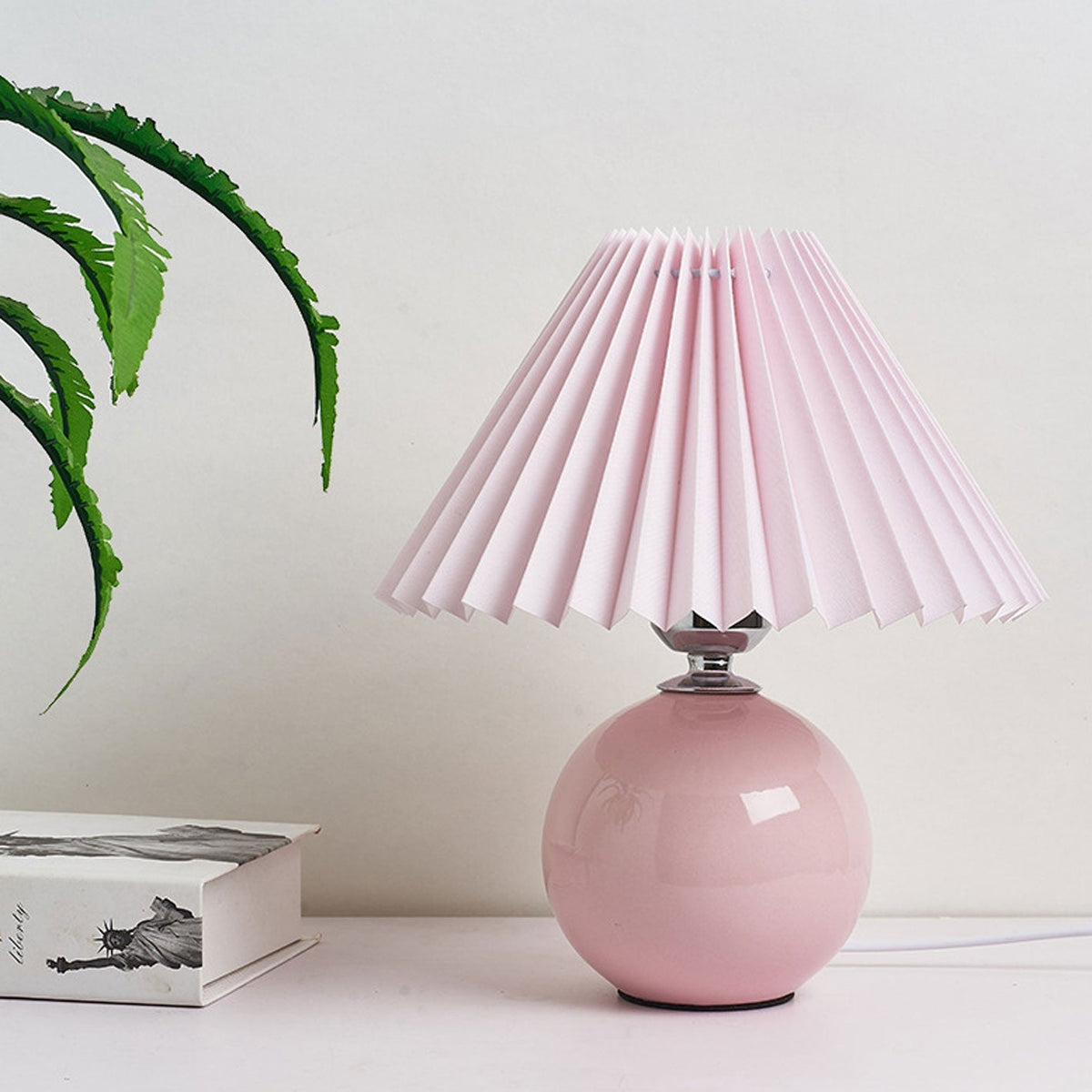Ceramic Accent Lamp with Fabric Shade 11x9.5 in E26 Socket for Nightstand Desk Study Room Reading Light Modern Home Decor | Thomler
