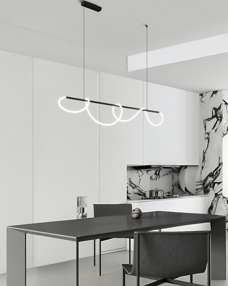 Lineare LED-Insel-Pendelleuchte mit Silikon-Wellen-Design, 43 Zoll, Messing, höhenverstellbar, dimmbar, moderne Küchen-Hängeleuchte für den Esstisch | Thomler