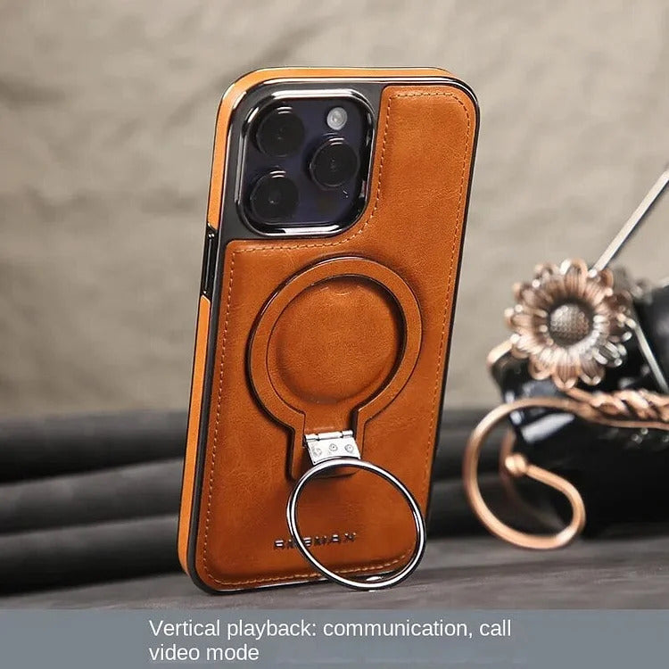 Strukturiertes iPhone-Case mit klappbarem Ständer und magnetischer Ring-Ausrichtung