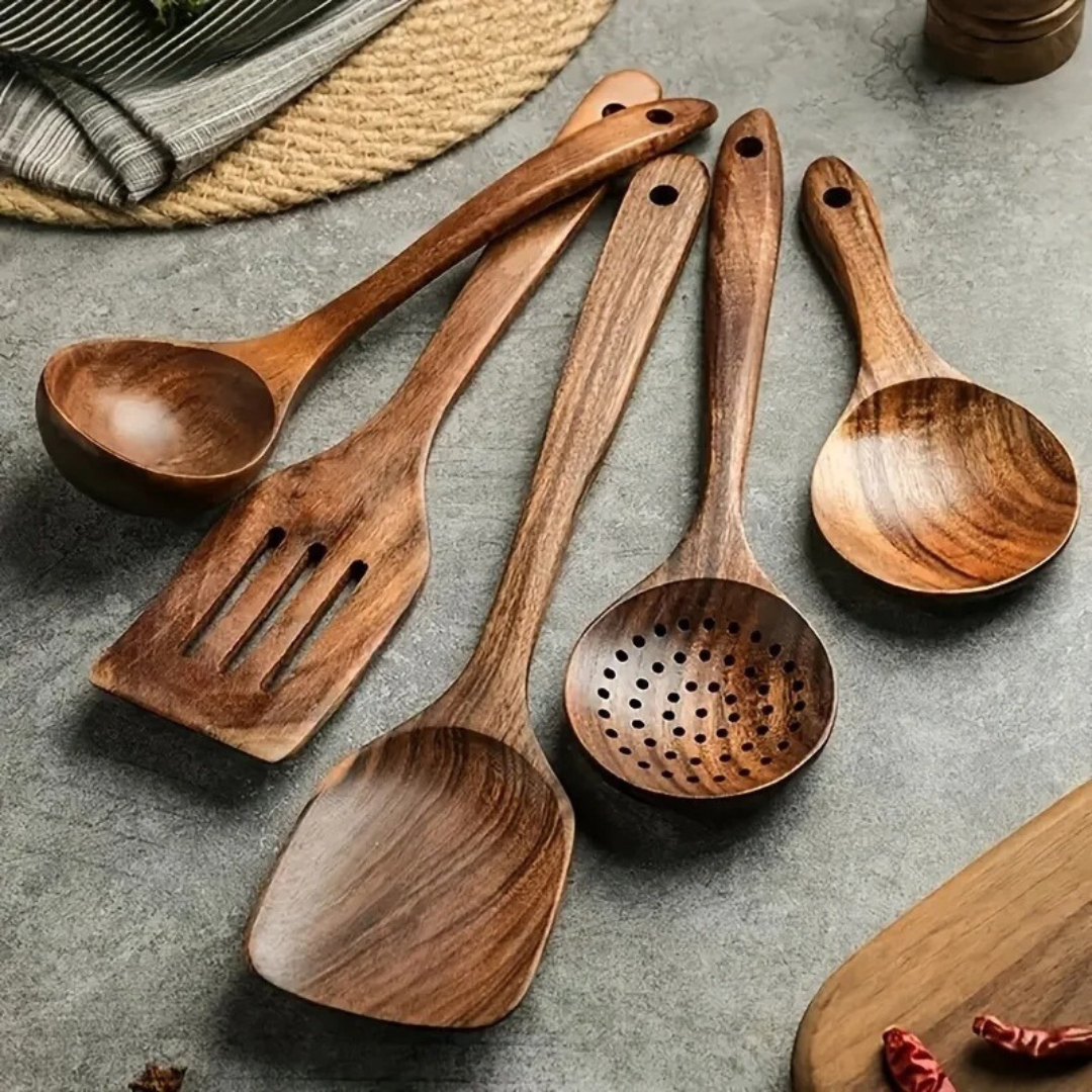 Cuchara de cocina de madera de nogal macizo para utensilios antiadherentes – Utensilio seguro para remover, voltear y servir para el uso diario en la cocina | Thomler