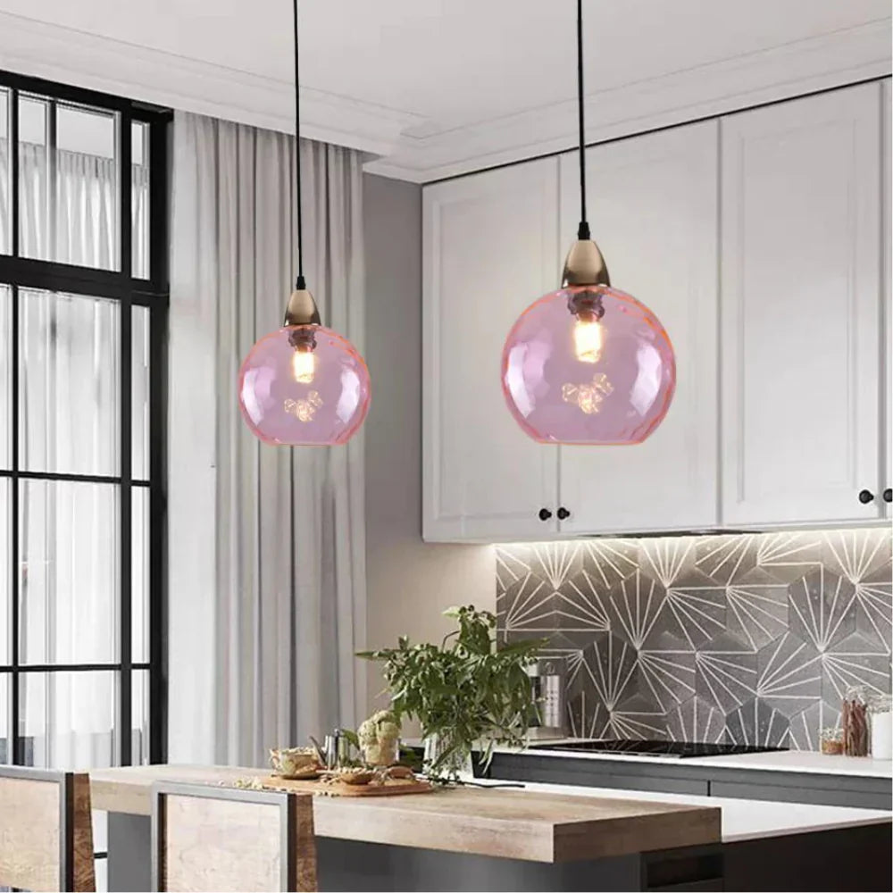 Getextureerde glazen hanglamp 7,9 inch, verlichting voor kookeiland in de eetkamer, in hoogte verstelbare moderne bolvormige pendellamp, minimalistische plafondlamp voor K | Thomler