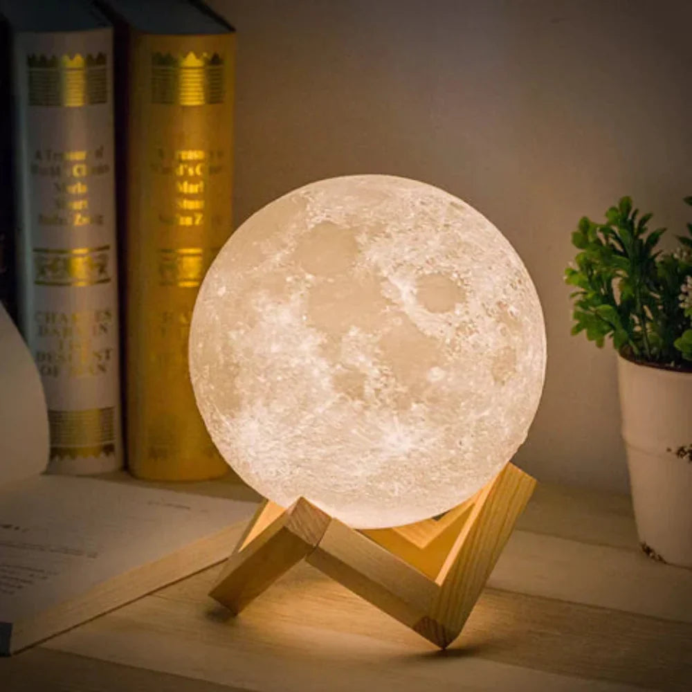 3D Printed Lunar Globe Night Light with Touch Control & USB Charging for Bedroom, Living Room, Kids | Thomler