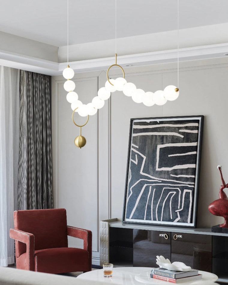 Lámpara colgante de globos de cristal en cascada, dorada y blanca, iluminación cenital contemporánea para barra de desayuno, comedor o salón, 39 pulgadas | Thomler
