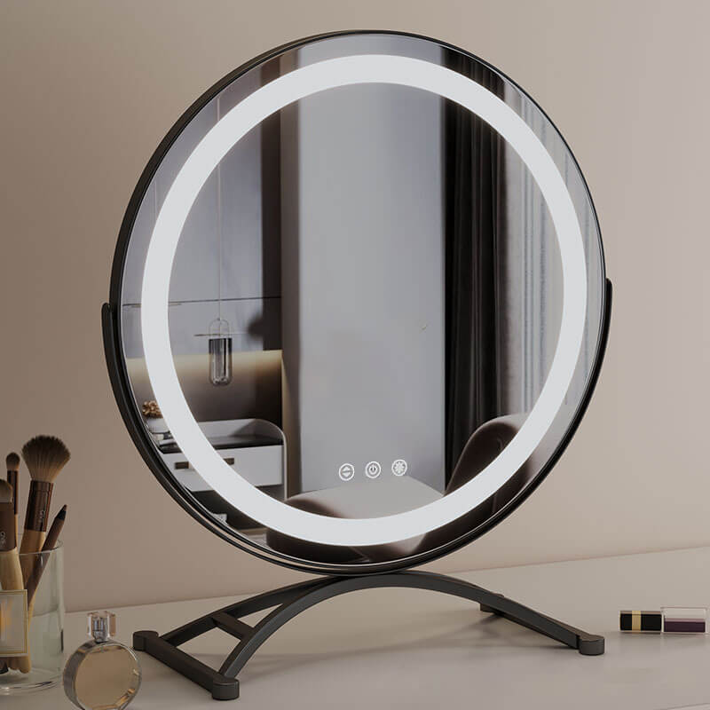 Rechargeable Lighted Vanity Mirror 16 Inch Round Tabletop Mirror with Adjustable LED Brightness Dimmable 360 Rotation for Makeup Skincare Be | Thomler