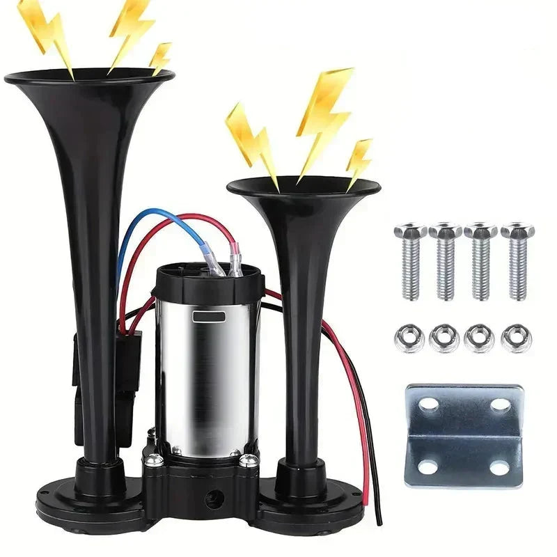 Elektrisches Doppel-Signalhorn mit Kompressor mit automatischer Nachfüllfunktion und Montagehalterung für 12V-Fahrzeuge