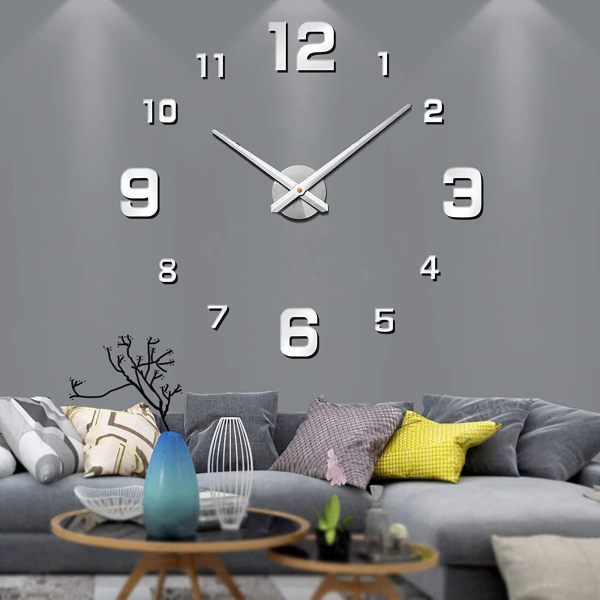 Übergroße dekorative Wanduhr mit plastischen Zahlen für Flur, Küche, Schlafzimmer, 16 Zoll (ca. 40 cm) rund, lautloses Quarzwerk, batteriebetrieben C | Thomler