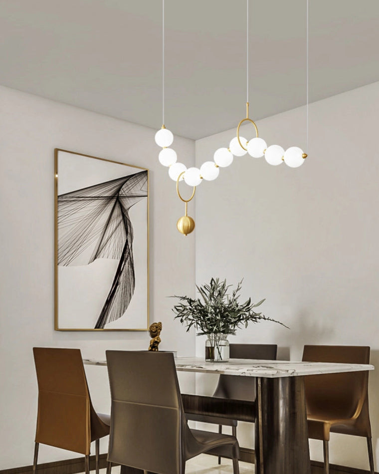 Lámpara colgante de globos de cristal en cascada, dorada y blanca, iluminación cenital contemporánea para barra de desayuno, comedor o salón, 39 pulgadas | Thomler