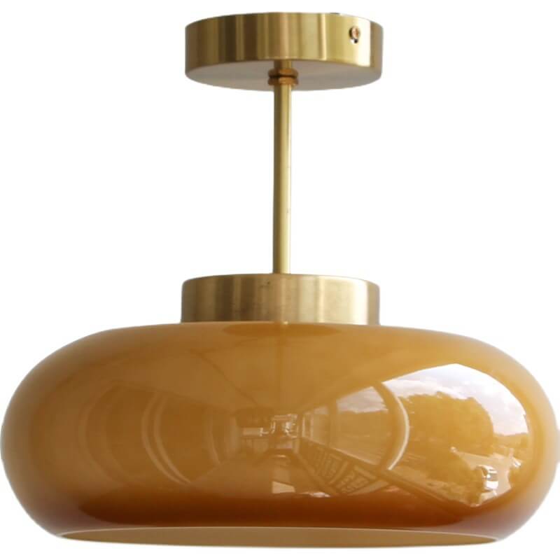 Semi-Flush Mount Golden Amber Glass Fixture 11 inch Antique Brass Finish for Bedrooms Living Rooms Hallways Vintage Style Overhead Light E26 | Thomler