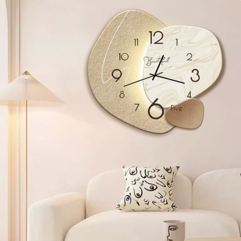 Sculptural Beige Timepiece Silent Sweep Hand Textured Face Modern Nordic Home Bedroom Study Office Hallway Feature Wall Minimalist Japandi Q | Thomler